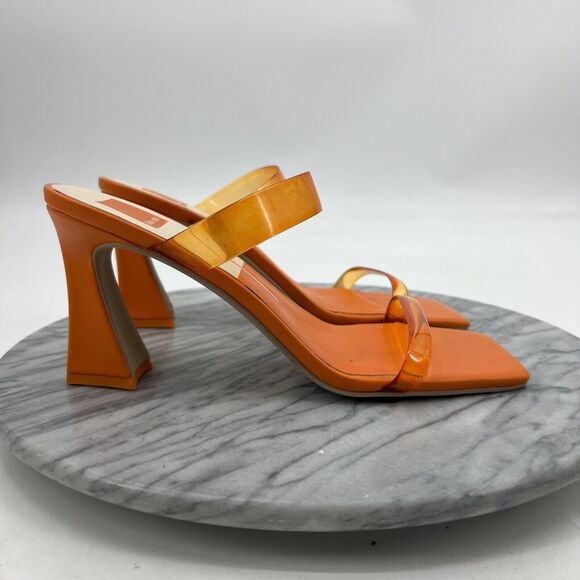 Dolce Vita Heels Womens 9 Orange Novah Angular Slip On Vinyl Transparent Straps - Picture 2 of 11